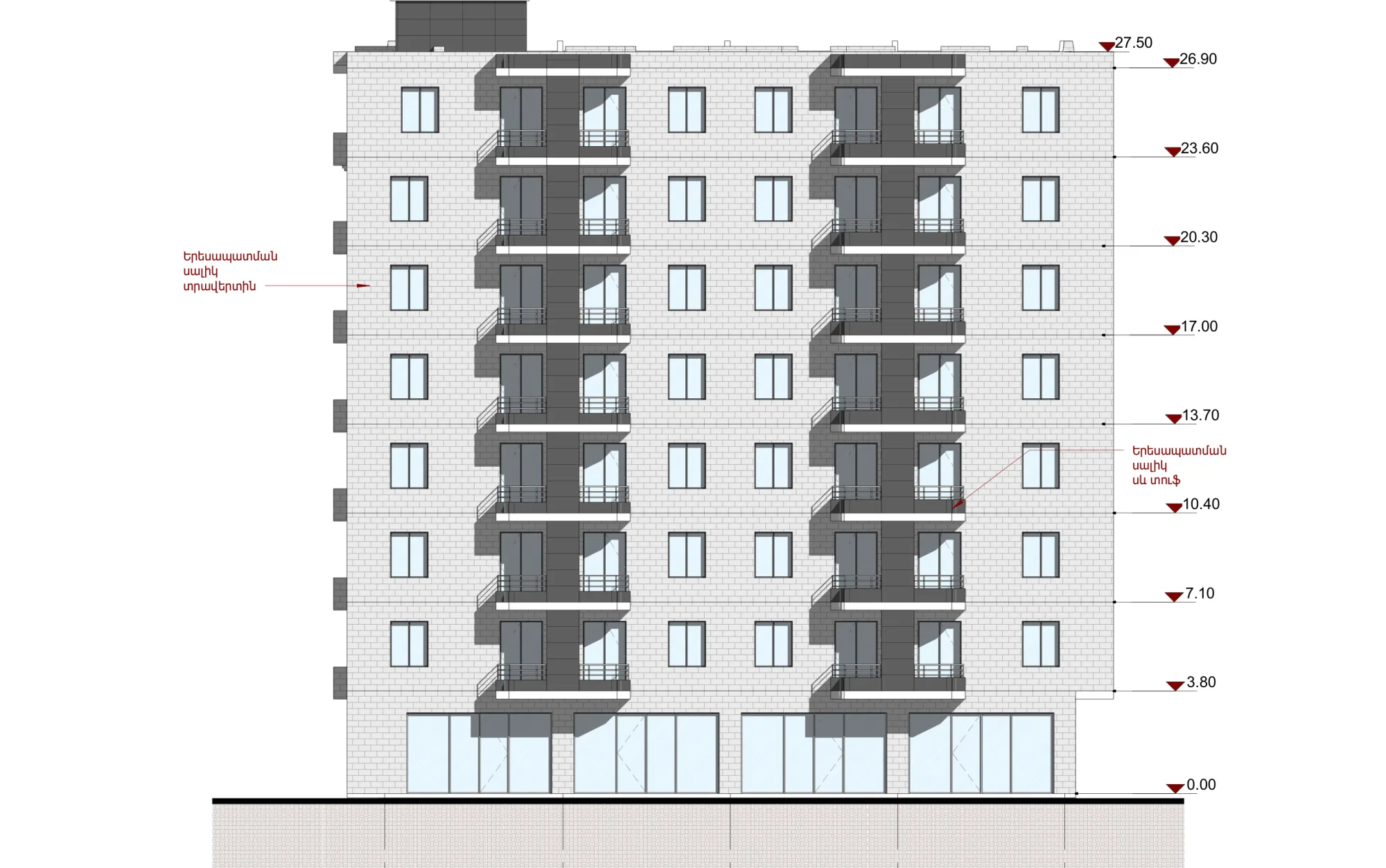 Facade axis-5-to-1 of building 2