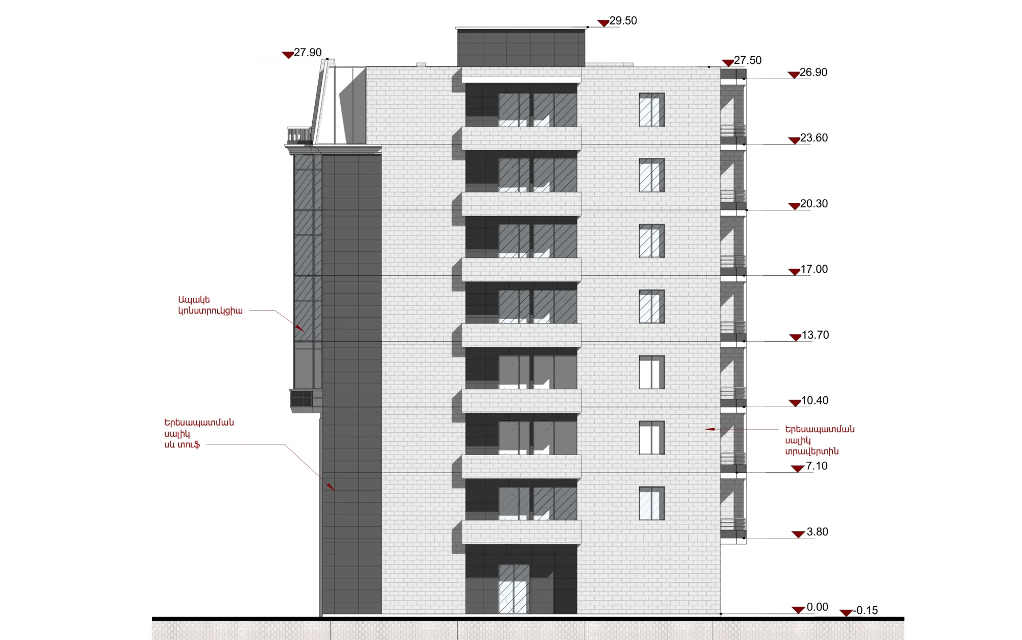 Facade axis-A-to-D of building 2