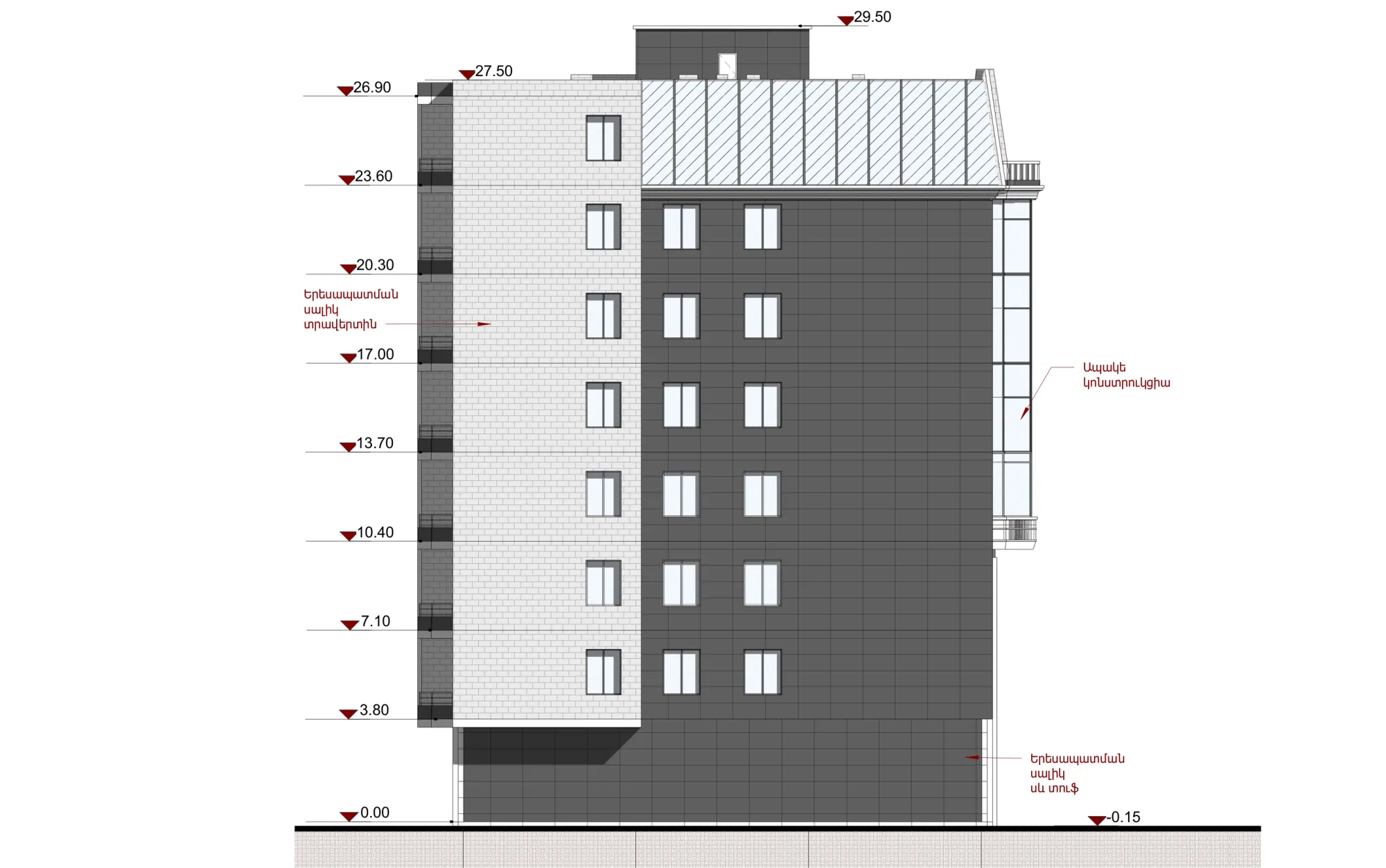 Facade axis-D-to-A of building 2