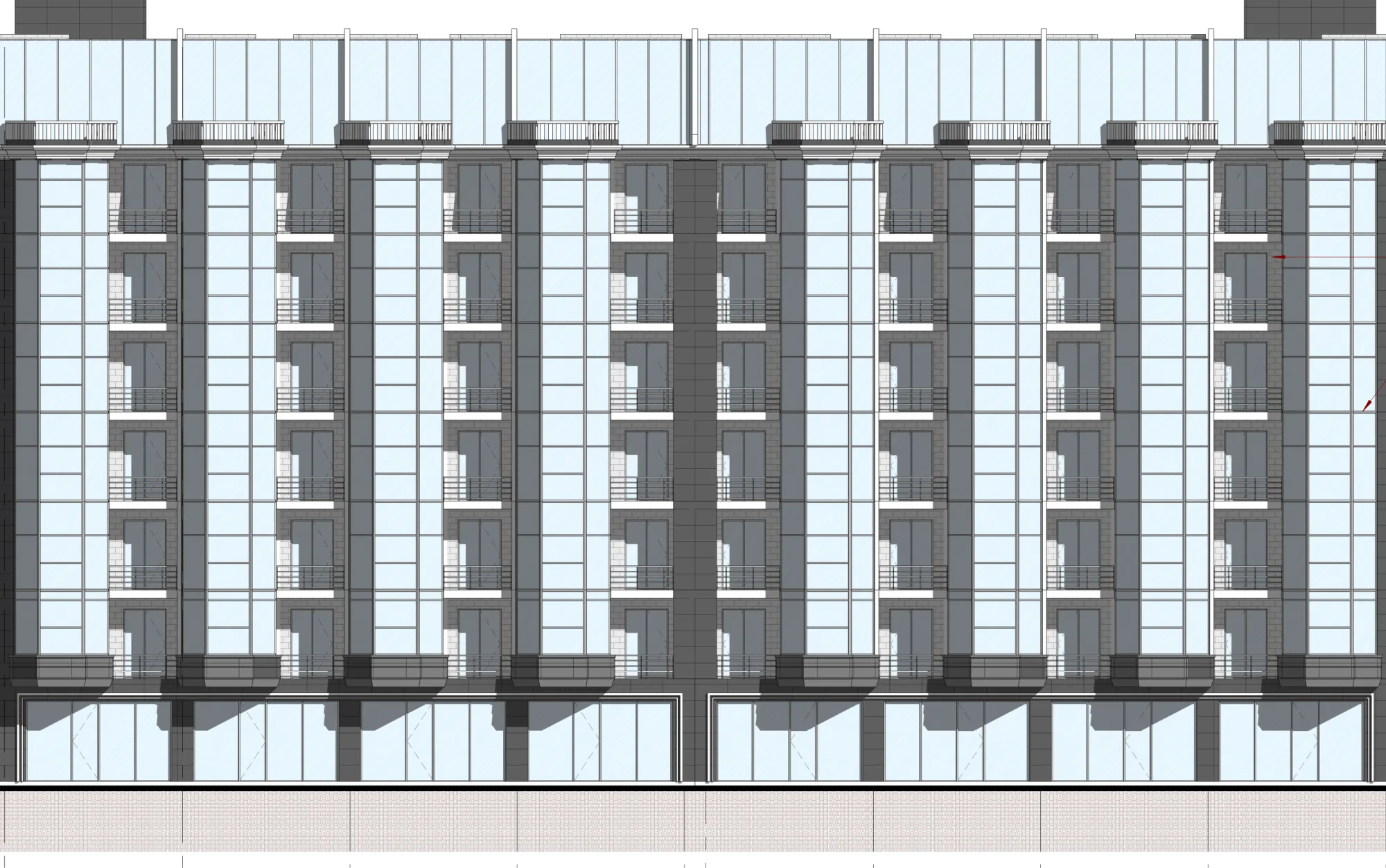 Facade axis-1-to-5 of building 3
