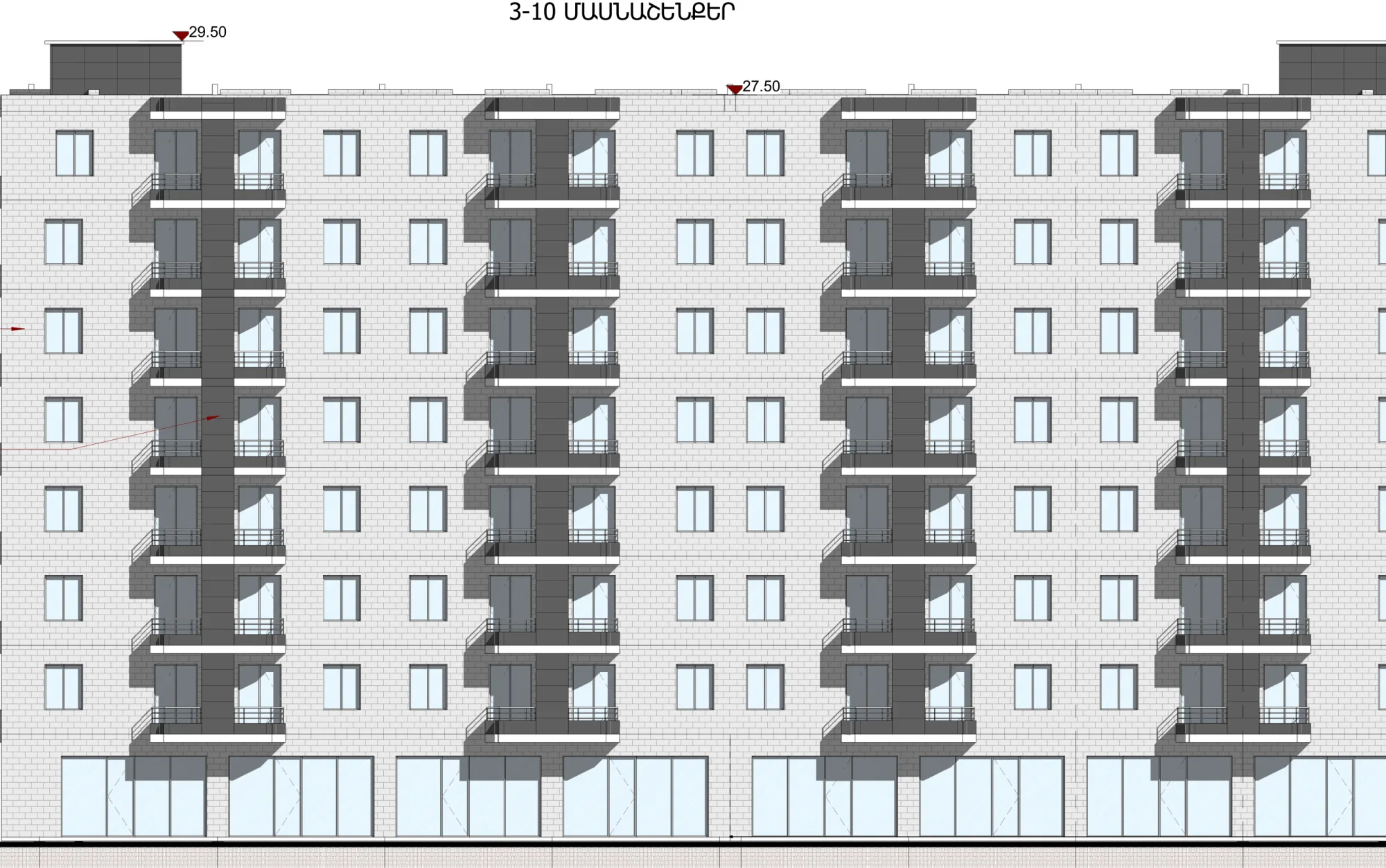 Facade axis-5-to-1 of building 3