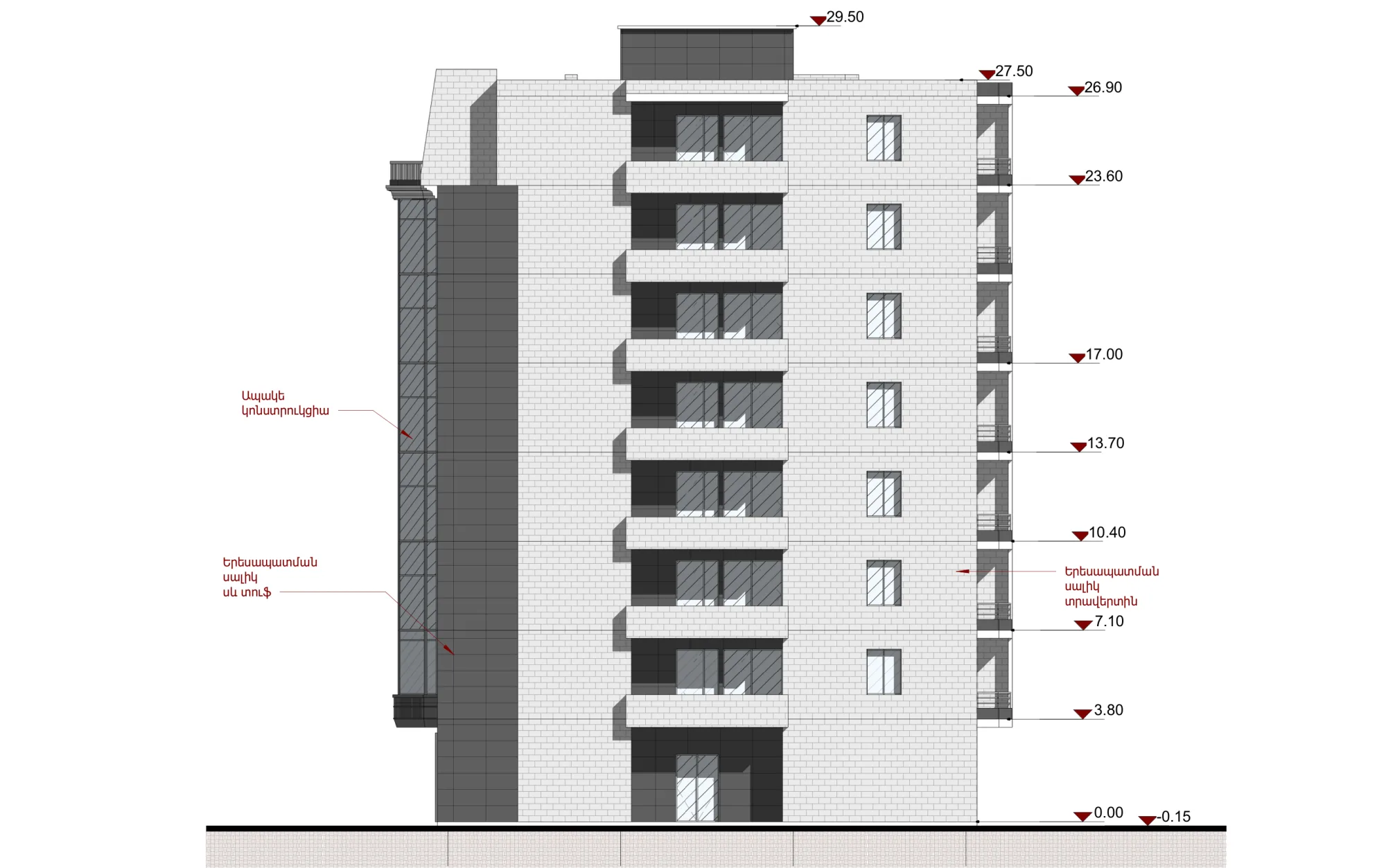 Facade axis-A-to-D of building 3