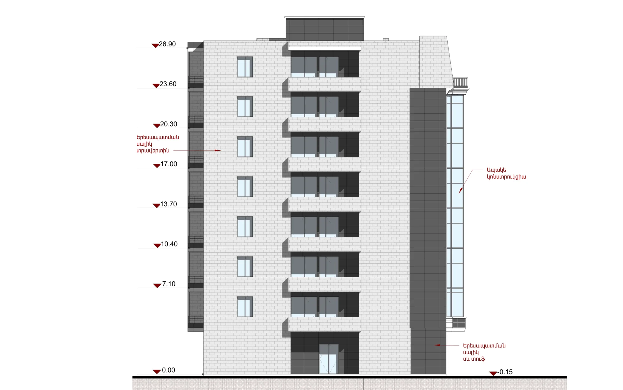 Facade axis-D-to-A of building 3