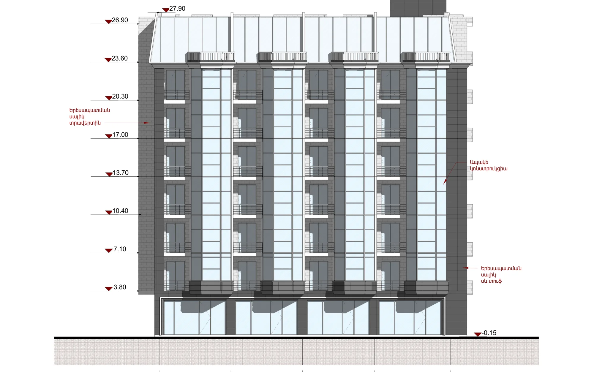 Facade axis-1-to-5 of building 12