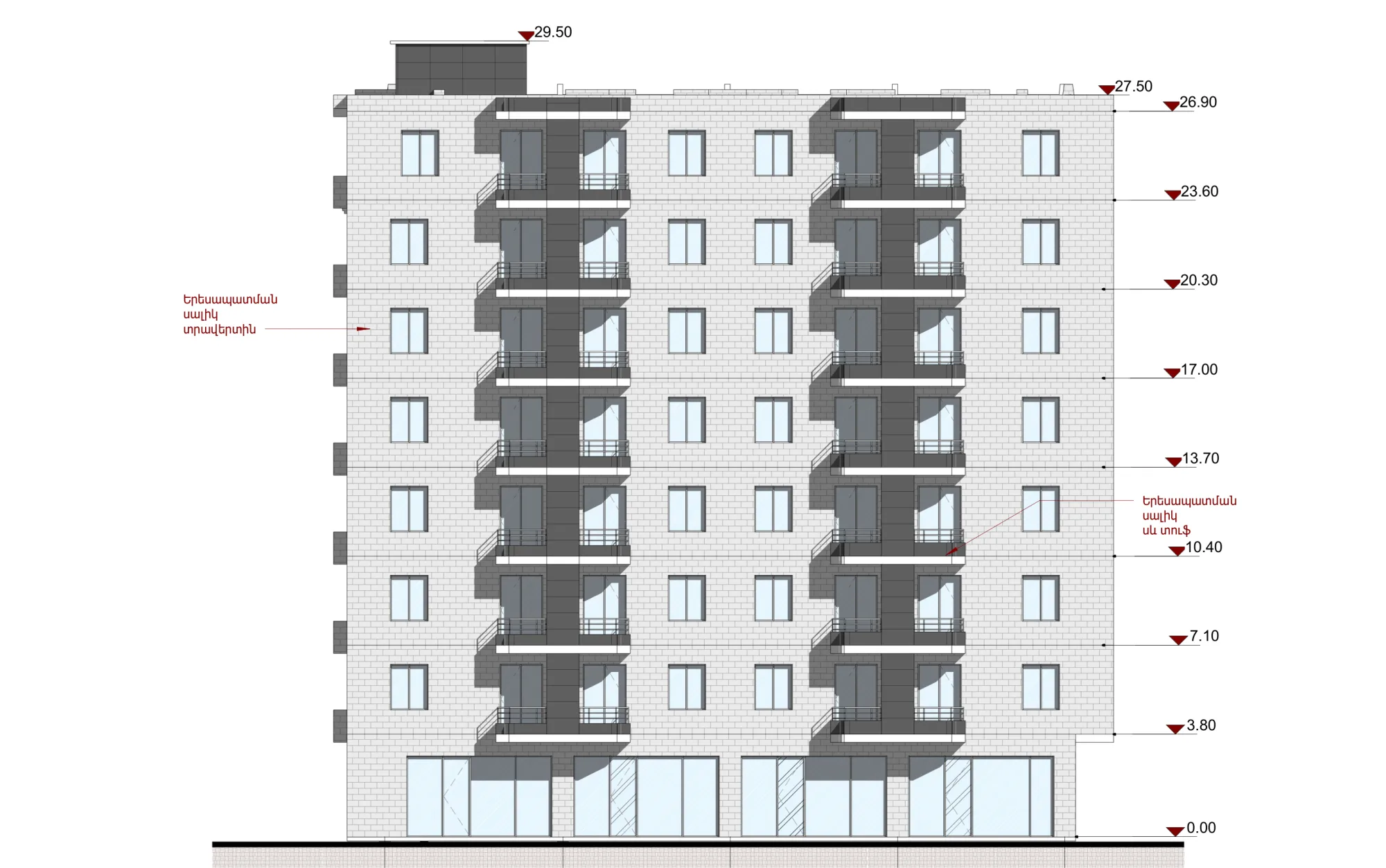 Facade axis-5-to-1 of building 12