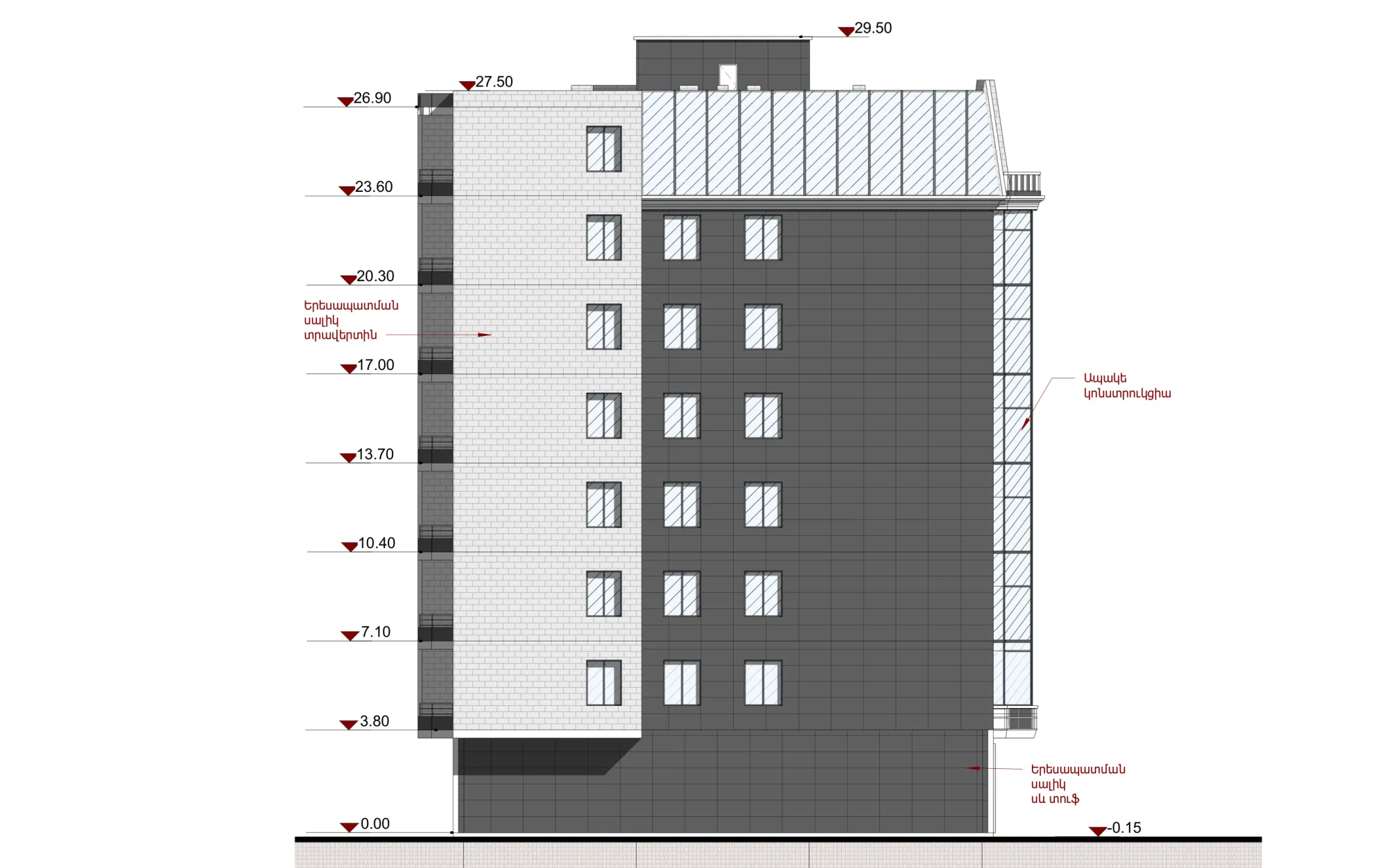 Facade axis-D-to-A of building 12